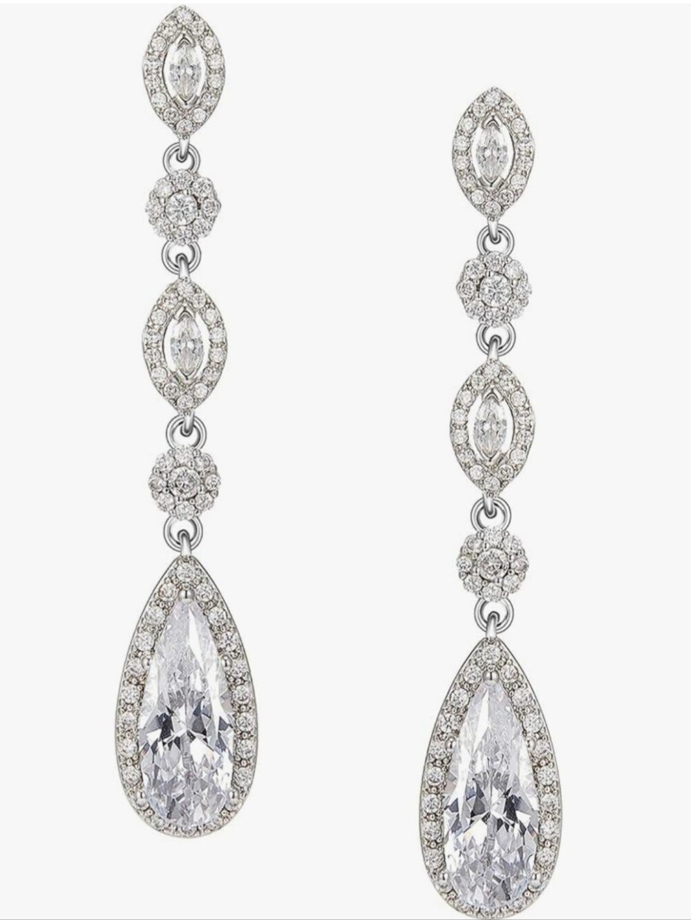 SWEETV Long Pear-Shaped Rose Gold Wedding Birdal Earrings 